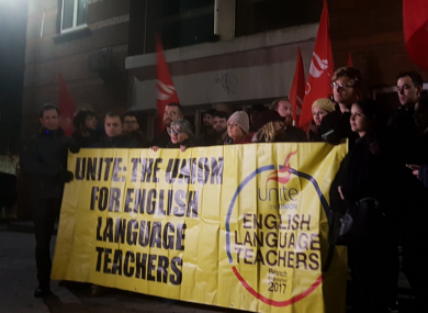 Grafton College teachers protesting this evening.
