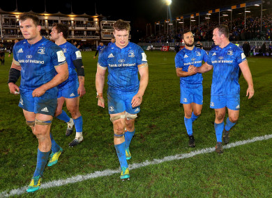 From left: Rhys Ruddock, Andrew Porter, Josh van der Flier, Jamison Gibson-Park and Ed Byrne leave the field after a win in Bath.