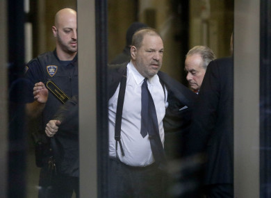 Harvey Weinstein passes through a security checkpoint upon arriving at New York Supreme Court today.