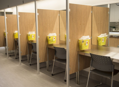 Injection booths are seen at the Cactus safe injection site in Montreal, Canada