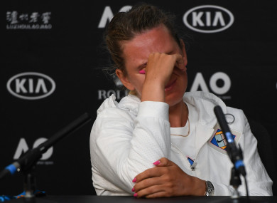 Victoria Azarenka of Belarus shows her disappointment at a press conference on Tuesday.