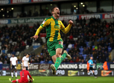 West Brom's Sam Field celebrates scoring a goal against Bolton.
