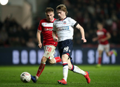 Luca Connell (right) in action against Bristol City for Bolton last weekend.