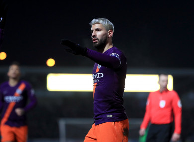 Manchester City's Sergio Aguero celebrates scoring.