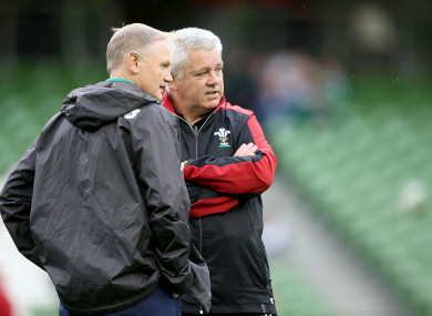 File photoe: Gatland in conversation with Joe Schmidt at the Aviva Stadium.