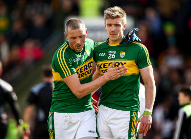 Kieran Donaghy and Tommy Walsh after a 2016 league game for Kerry against Cork.