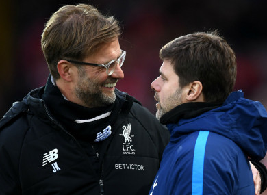 Liverpool boss Jurgen Klopp with Tottenham counterpart Mauricio Pochettino.