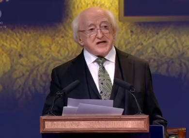 Michael D Higgins addresses the joint sitting of Dáil Éireann and Seanad Éireann