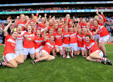 The victorious Cork Ladies team after winning the 2016 All-Ireland.