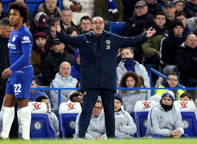 Maurizio Sarri on the sideline during Chelsea's defeat to Man United.