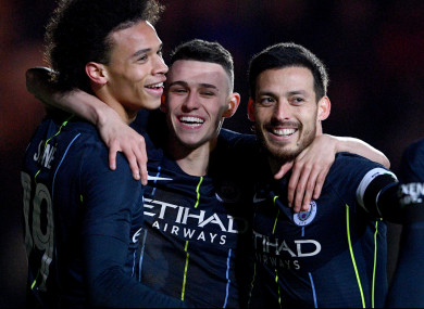David Silva celebrates with Manchester City team-mates