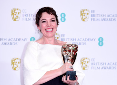 Olivia Colman with her Best Actress in a Leading Role Bafta.