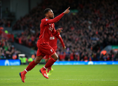 Georginio Wijnaldum celebrates his goal for Liverpool.