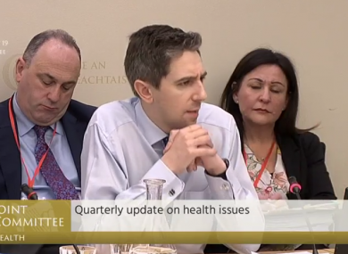 Simon Harris addressing the Oireachtas Health Committee this morning