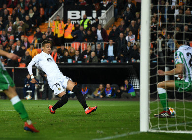 Rodrigo Moreno scores against Real Betis.