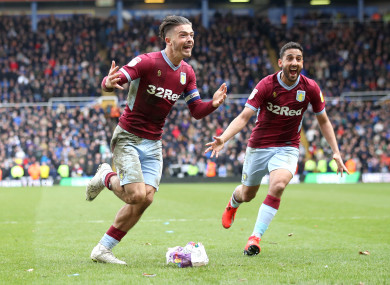 Grealish celebrates giving Aston Villa the lead.
