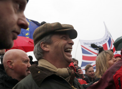 Nigel Farage joins at the start of the first leg of March to Leave in Sunderland, England