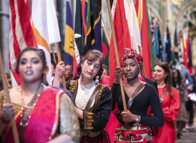 Flag bearers during the Commonwealth Service at Westminster.