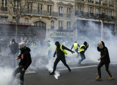 Teargas is used to disperse demonstrators during minor clashes with police in Paris last week.