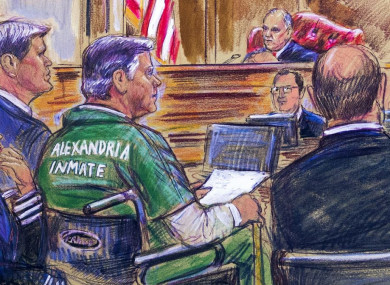 This courtroom sketch depicts Paul Manafort, centre, during his sentencing hearing yesterday.
