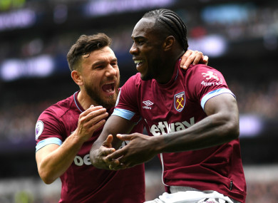 Michail Antonio celebrates against Spurs