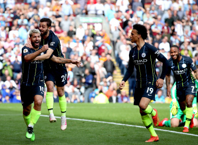 Aguero celebrates giving Man City the lead in the second half.