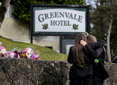 Floral tributes outside The Greenvale Hotel in Cookstown.