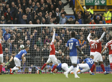 Phil Jagielka scores the winning goal at Goodison Park.