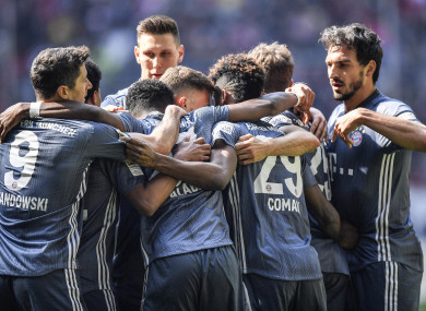 Bayern players celebrate a goal.