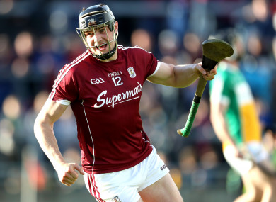 Joseph Cooney celebrates scoring a goal against Offaly last May.