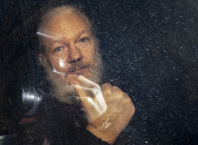 Julian Assange arrives at Westminster Magistrates' Court in London.