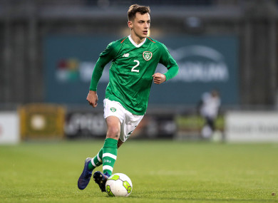 Lee O'Connor on the ball for Stephen Kenny's Ireland U21s last month.