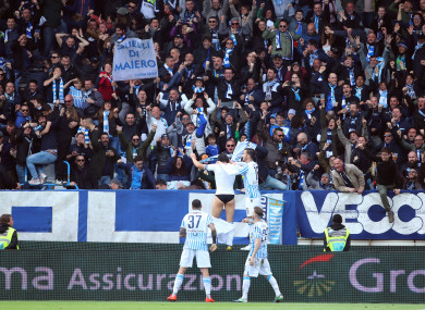 Sergio Floccari leads the celebrations.