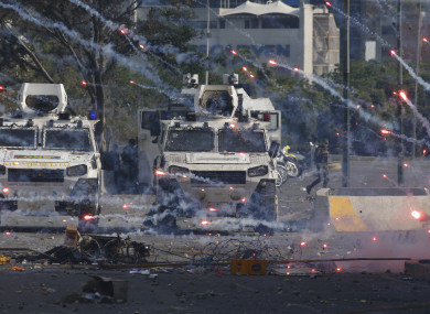 Fire crackers launched at military vehicles.