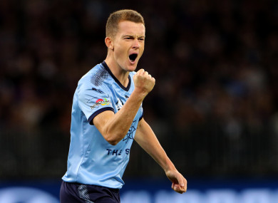 Brandon O'Neill celebrates after scoring in the penalty shootout as Sydney FC defeated Perth Glory in last weekend's A-League Grand Final.