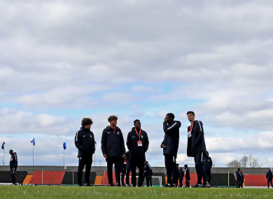The France squad on the pitch ahead of the 2019 UEFA European Under-17 Championship Group B match at the City Calling Stadium, Longford.