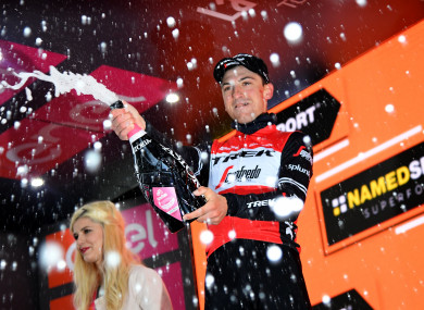 Champagne showers: Giulio Ciccone celebrates.