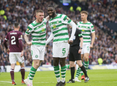 Edouard celebrates giving Celtic the lead with his second goal at Hampden Park.