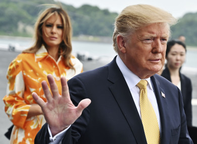 Donald Trump and First Lady Melania Trump at the Japanese destroyer JS Kaga, in Yokosuka, south of Tokyo Tuesday,