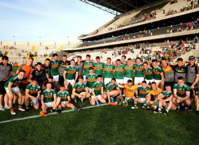 The victorious Kerry team after the 2018 Munster SFC final.