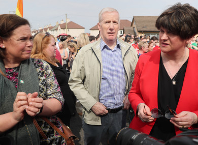 Sinn Fein leader Mary Lou McDonald with DUP leader Arlene Foster at a vigil in Derry following the death of journalist Lyra McKee.
