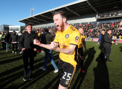 Newport County's Mark O'Brien celebrates (file pic).