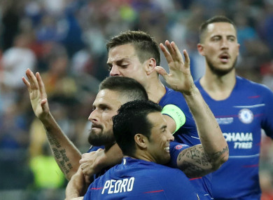 Chelsea's Olivier Giroud celebrates his goal against Arsenal.