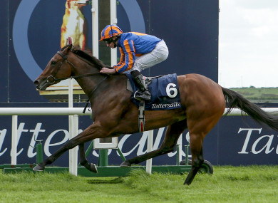 Ryan Lee Moore on Hermosa won The Tattersalls Irish 1,000 Guineas.