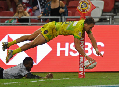 Porch scoring a try against Fiji at last year's World Seven Series.