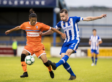 McCauley in action for Coleraine in the Europa League.