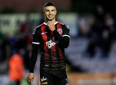 Bohemians' Daniel Mandroiu celebrates after the game.