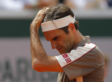 Federer pictured during Tuesday's quarter-final at Roland Garros.