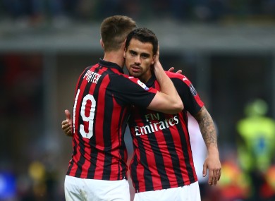 Milan pair Suso (right) and Krzysztof Piątek.