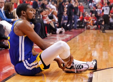 Kevin Durant suffered an injury during game five of the NBA Finals, ruling him out of the rest of the season.
